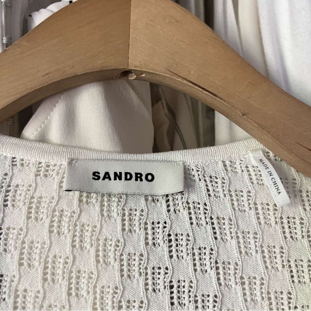 SANDRO white o-ring cut out open crochet knit long sleeve top - Picture 4 of 6